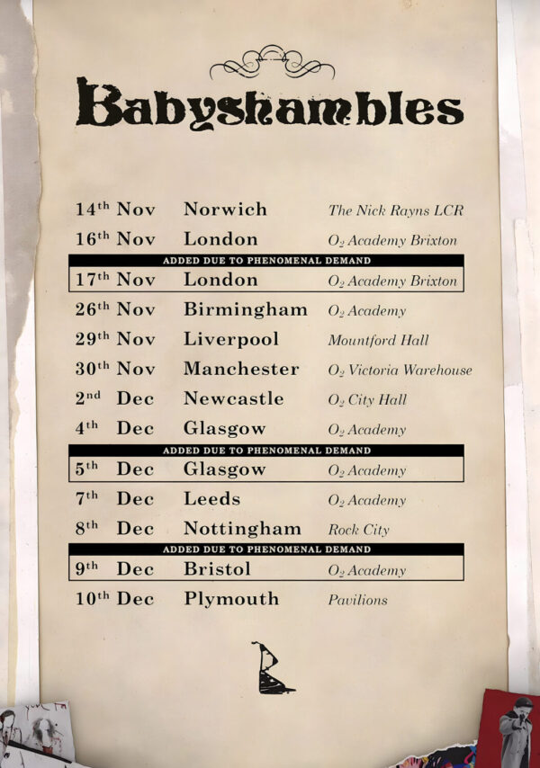BABYSHAMBLES Down In Albion 2025 Live UK Tour Poster