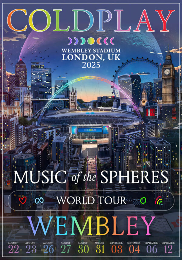COLDPLAY Music of Spheres 2025 Tour LONDON Wembley Stadium Show Poster Print