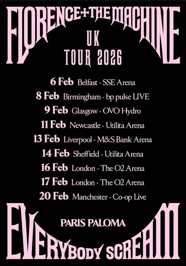 FLORENCE + THE MACHINE Everybody Scream 2026 UK Aren Tour Poster Print