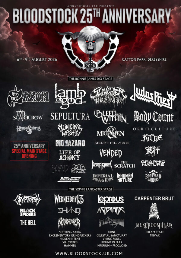 BLOODSTOCK Festival 2026 Saxon - Lamb Of God - Slaughter To Prevail - Judas Priest Line-Up Poster