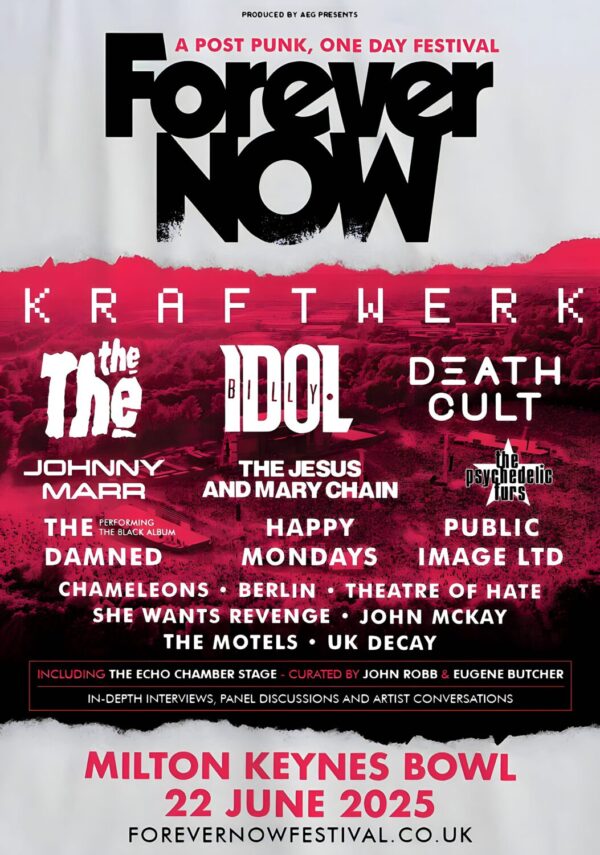 FOREVER NOW 2025 Festival Kraftwerk - The The - Billy Idol - Death Cult Line-up Poster