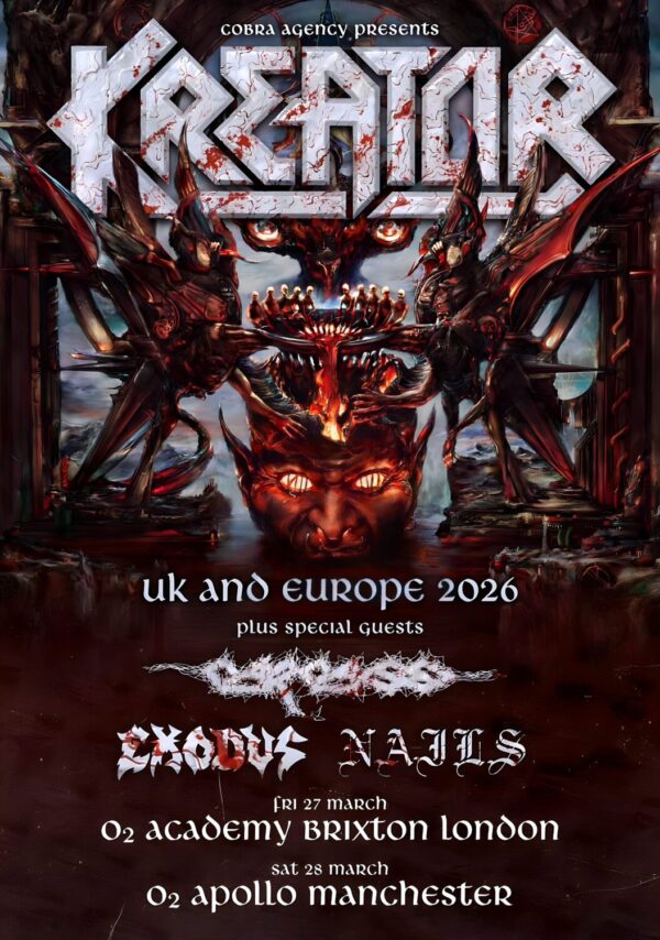 KREATOR Krushers Of The World 2026 UK Tour LONDON - MANCHESTER Poster