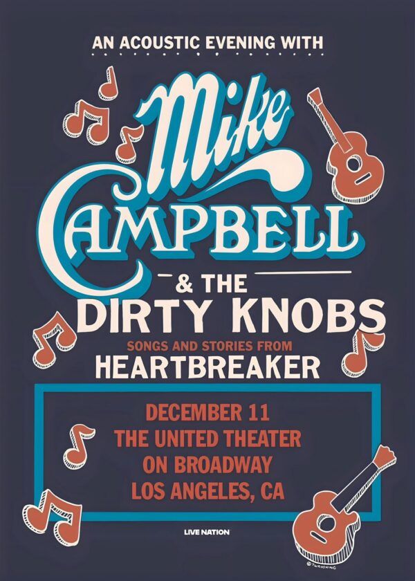 MIKE CAMPBELL & THE DIRTY KNOBS Heartbreaker 2025 Tour LOS ANGELES Poster