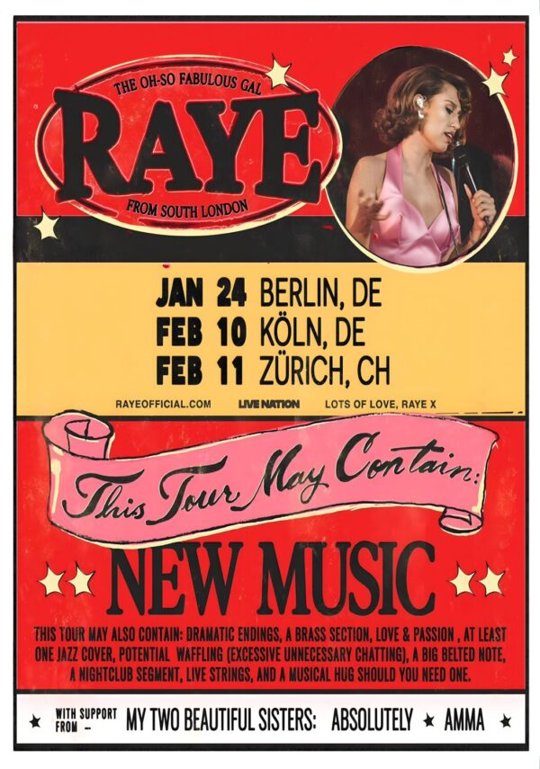 RAYE (singer) Where Is My Husband Live 2026 Tour BERLIN - KOLN - ZURICH Poster