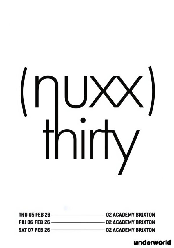 UNDERWORLD (dj) Born Slippy (NUXX) Thirty 2026 UK Tour LONDON O2 Academy Brixton Poster