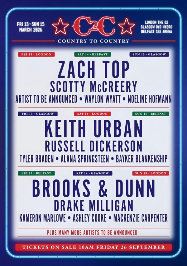 COUNTRY TO COUNTRY FESTIVAL Zach Top -? Keith Urban - Brooks & Dunn 2026 Tour Poster