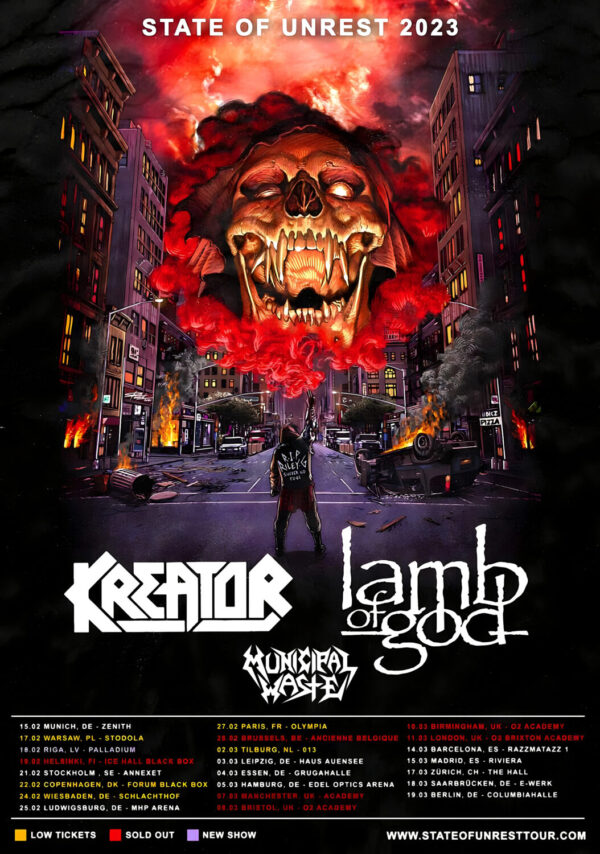 KREATOR - LAMB OF GOD State of Unrest 2023 UK & Europe Tour Poster Print