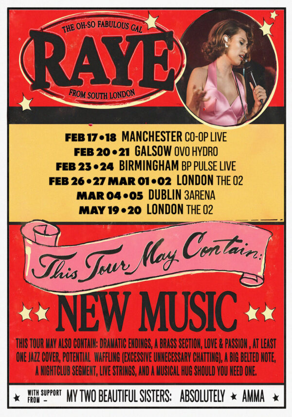 RAYE (singer) Where Is My Husband 2026 UK & Ireland Arena Tour Poster