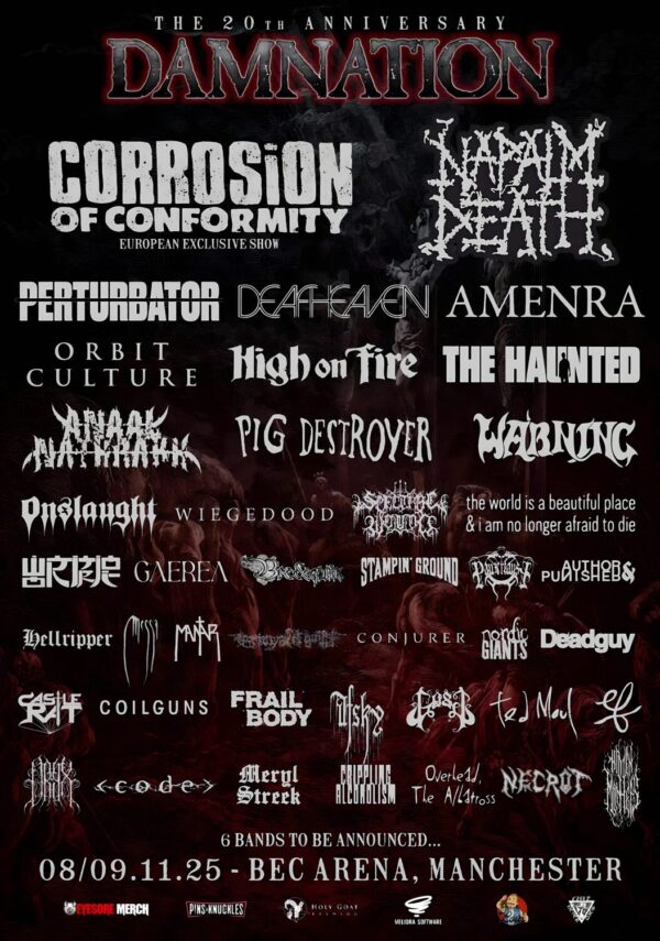 DAMNATION FESTIVAL 2025 Corrosion Of Conformity - Napalm Death Manchester Line Up Poster Print