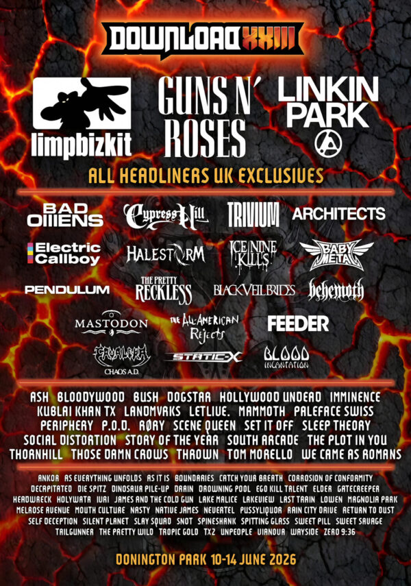 DOWNLOAD Festival 2026 LIMP BIZKIT - GUNS N ROSES - LINKIN PARK Line Up Tour Poster Print