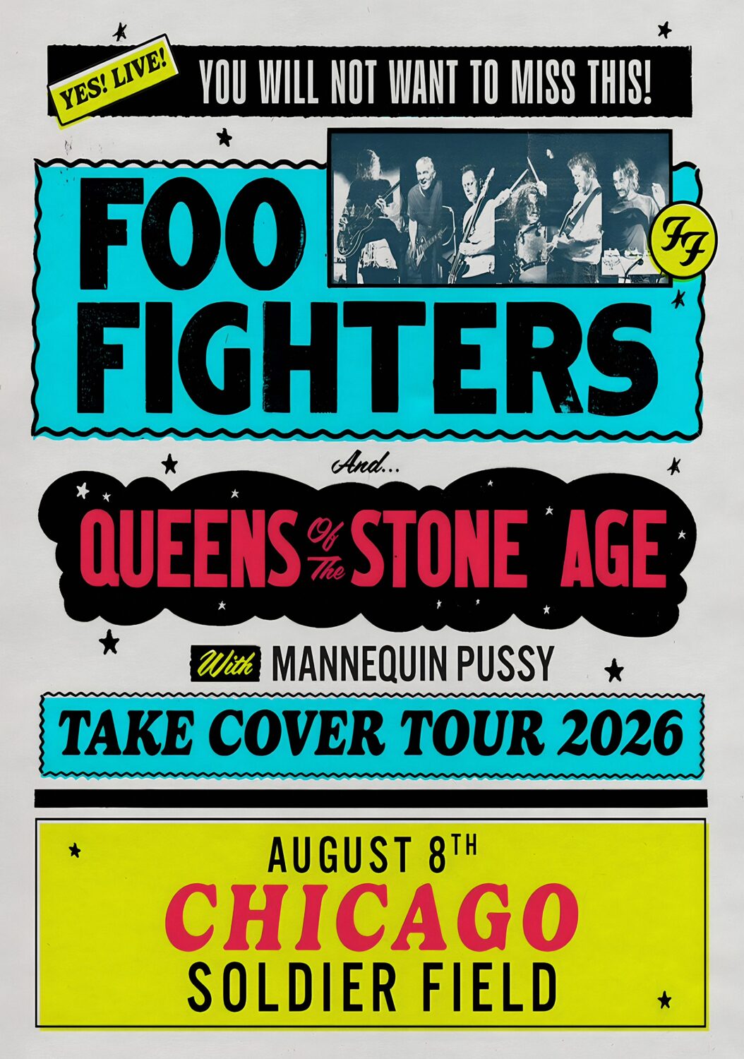 FOO FIGHTERS Take Cover 2026 Stadium Tour CHICAGO Soldier Field Poster Print