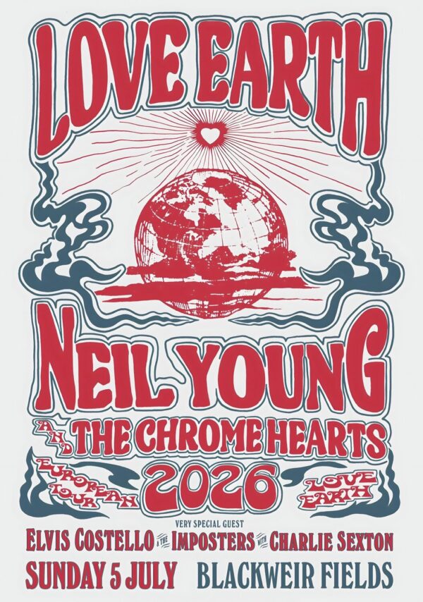 NEIL YOUNG & THE CHROME HEARTS Love Earth 2025 UK Tour CARDIFF Blackweir Fields Poster Print