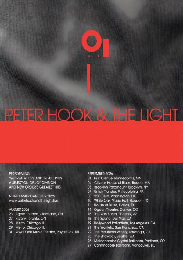 PETER HOOK & THE LIGHT Live Get Ready 2026 North America Tour Poster Print