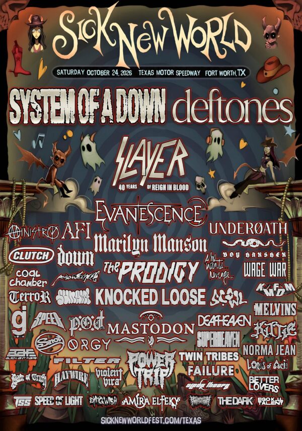 SICK NEW WORLD Festival 2026 TEXAS System Of A Down - Deftones - Slayer Tour Poster Print