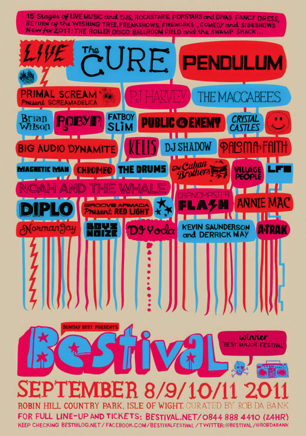 BESTIVAL 2011 Festival The Cure - Pendulum - Primal Scream Line-Up Tour Poster Print