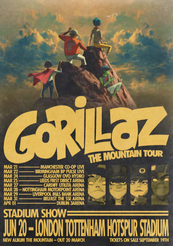 GORILLAZ The Mountain 2026 UK Arena Tour LONDON Tottenham Hotspur Stadium Poster Print