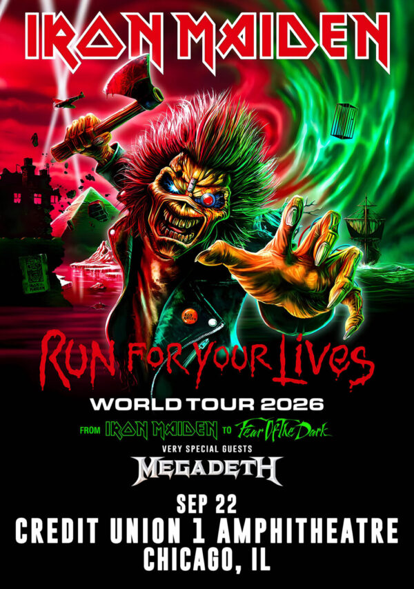 IRON MAIDEN Run For Your Lives 2026 Tour CHICAGO Credit Union 1 Amphitheatre Poster Print