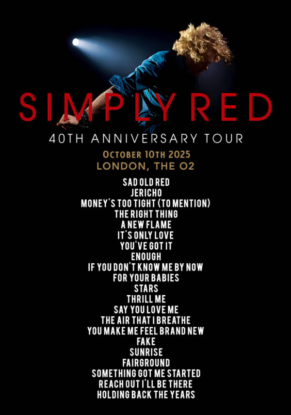 SIMPLY RED 40th Anniversary 2025 UK Tour LONDON O2 Arena Setlist Poster Print