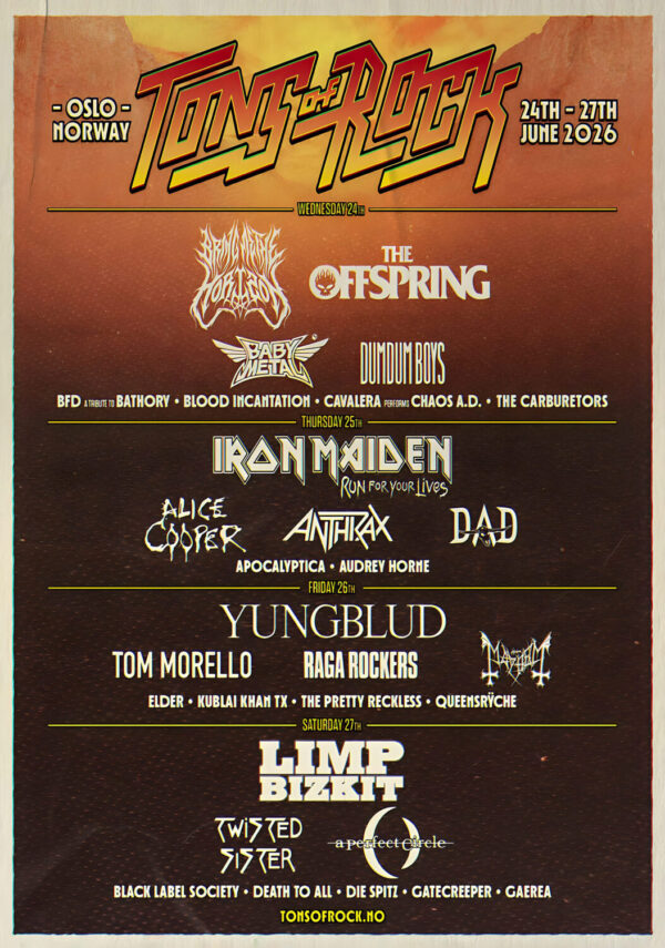 TONS OF ROCK Festival 2026 Bring Me The Horizon - Iron Maiden - Yungblud - Limp Bizkit Line-up Tour Poster Print
