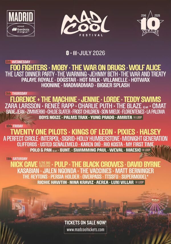 MAD COOL Festival 2025 Foo Fighters - Florence & The Machine - Twenty One Pilots - Nick Cave Line-up Poster