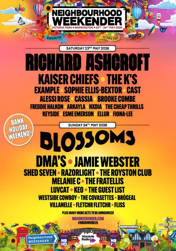 NEIGHBOURHOOD Festival 2026 Richard. Ashcroft - Blossoms - Kaiser Chiefs Line-up Poster