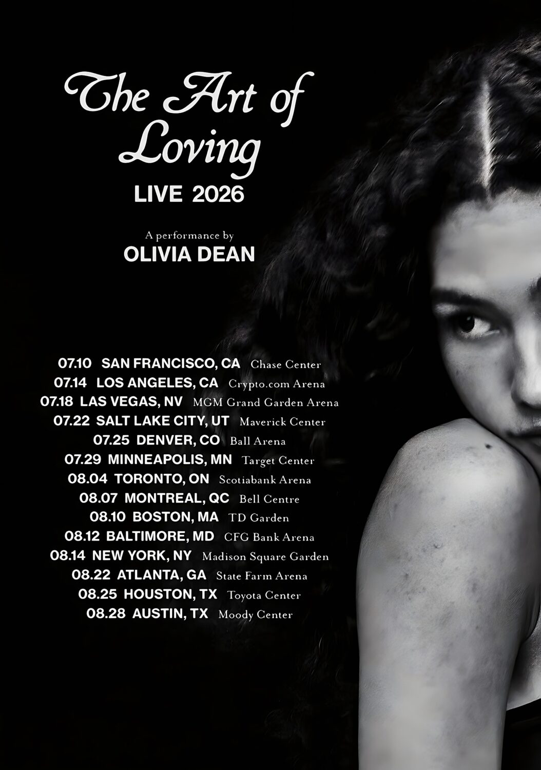 OLIVIA DEAN The Art Of Loving 2026 Live North America Tour Poster