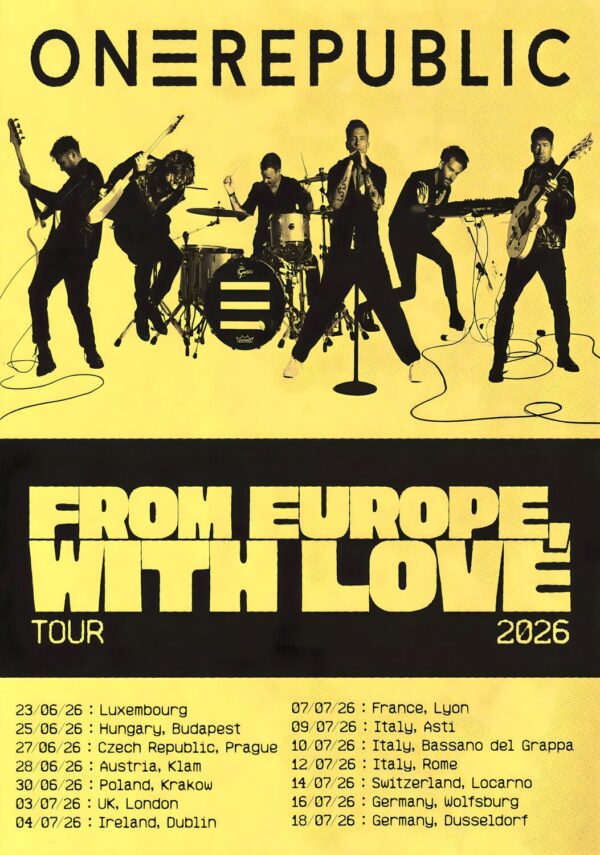 ONE REPUBLIC From Europe With Love 2026 Tour Poster