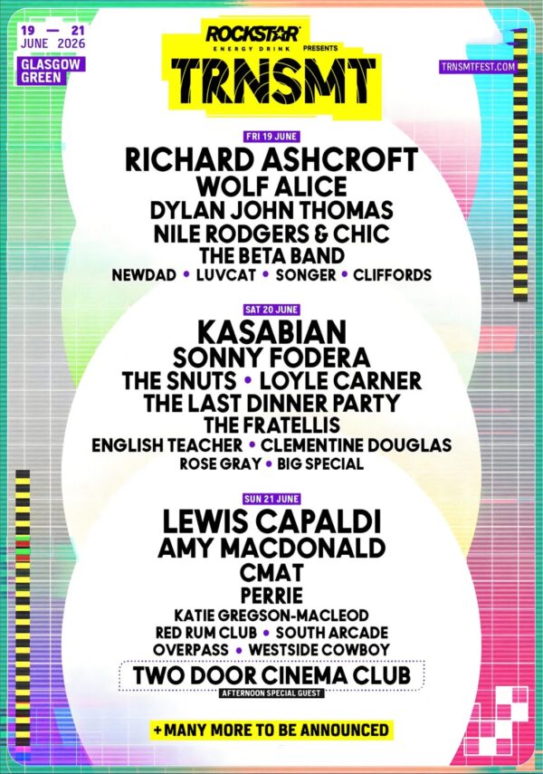 TRNSMT Festival 2026 Richard Ashcroft - Kasabian - Lewis Capaldi Line-up Tour Poster