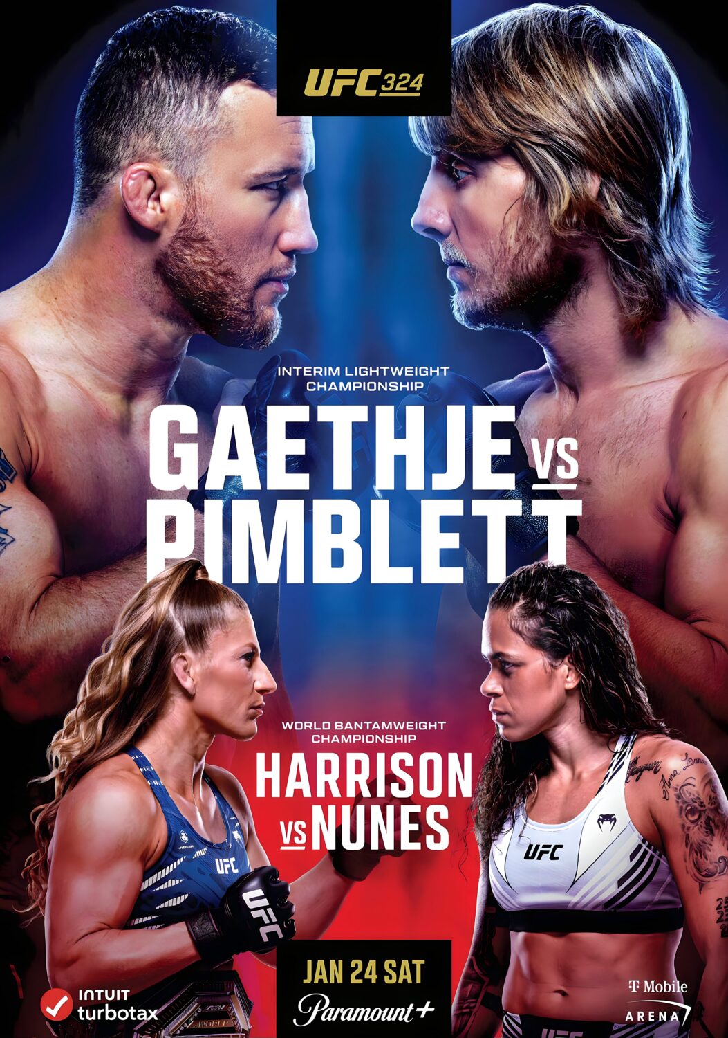 UFC 324 Justin Gaethje vs. Paddy Pimblett 2026 Fight MMA Las Vegas Poster Print