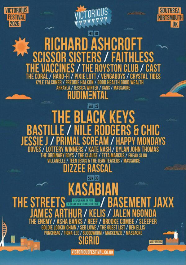 VICTORIOUS Festival 2026 Richard Ashcroft - The Black Keys - Kasabian - The Streets Line-up Tour Poster