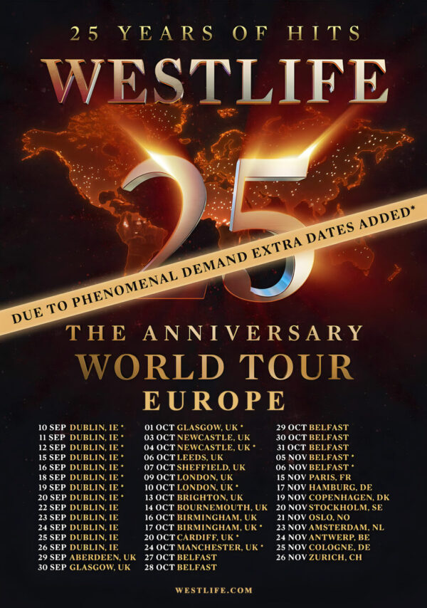 WESTLIFE 25 Years of Hits 2026 UK & Europe World Tour Poster