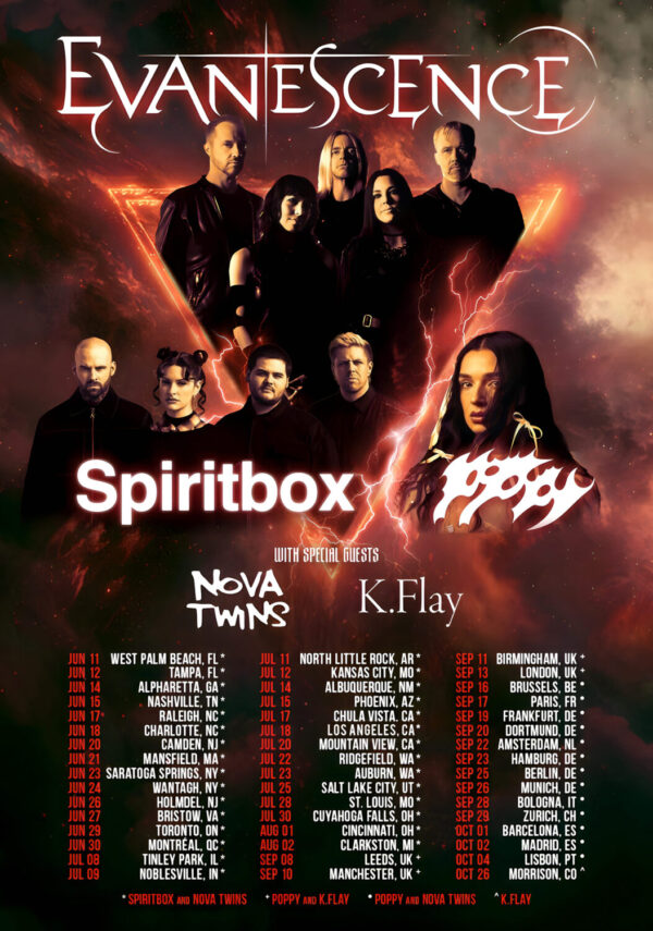 EVANESCENCE - SPIRITBOX - POPPY Live Summer 2026 World Tour Poster