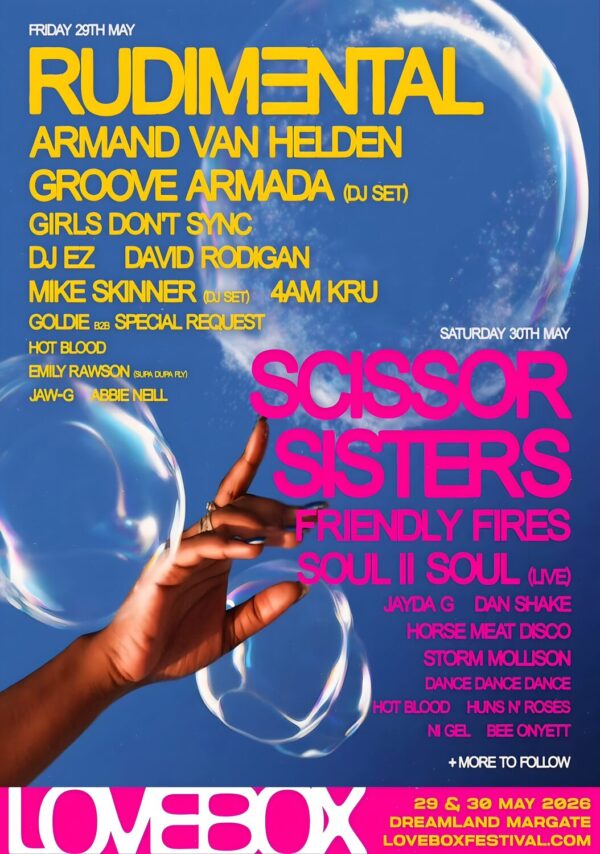 LOVE BOX Festival 2026 Rudimental - Scissor Sisters - Groove Armada Line-up Poster