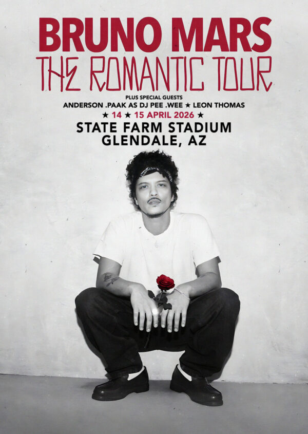 BRUNO MARS The Romantic 2026 Tour GLENDALE State Farm Stadium Poster