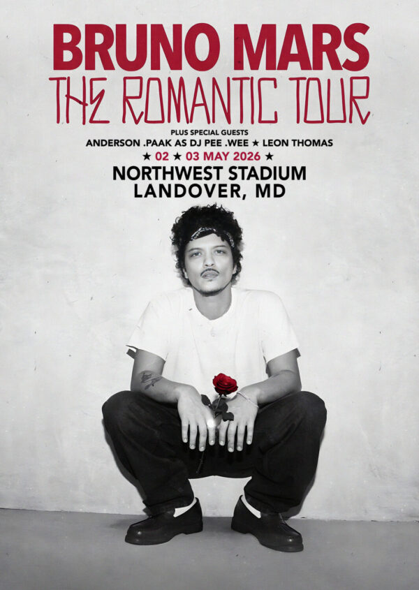 BRUNO MARS The Romantic 2026 Tour LANDOVER Northwest Stadium Poster