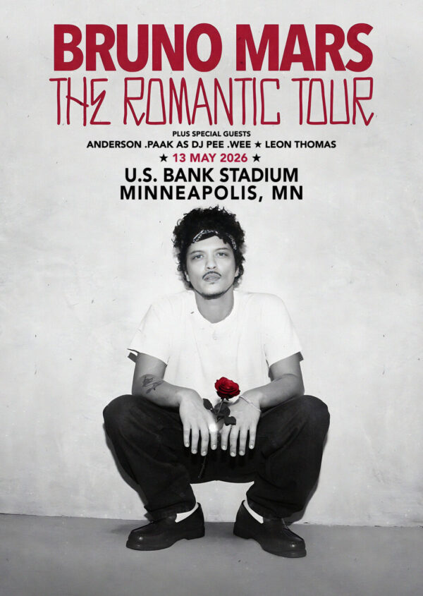 BRUNO MARS The Romantic 2026 Tour MINNEAPOLIS U.S. Bank Stadium Poster
