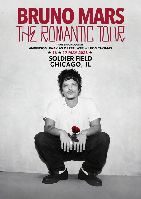 BRUNO MARS The Romantic 2026 Tour CHICAGO Soldier Field Poster