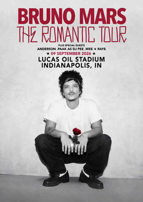 BRUNO MARS The Romantic 2026 Tour INDIANAPOLIS Lucas Oil Stadium Poster