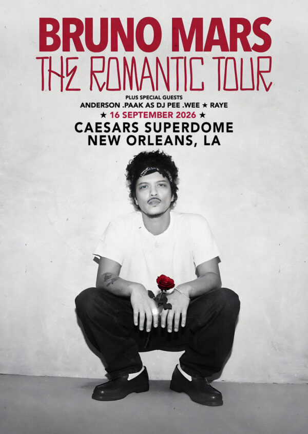 BRUNO MARS The Romantic 2026 Tour NEW ORLEANS Caesars Superdome Poster