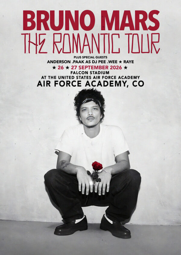 BRUNO MARS The Romantic 2026 Tour AIR FORCE ACADEMY Falcon Stadium at the United States Air Force Academy Poster