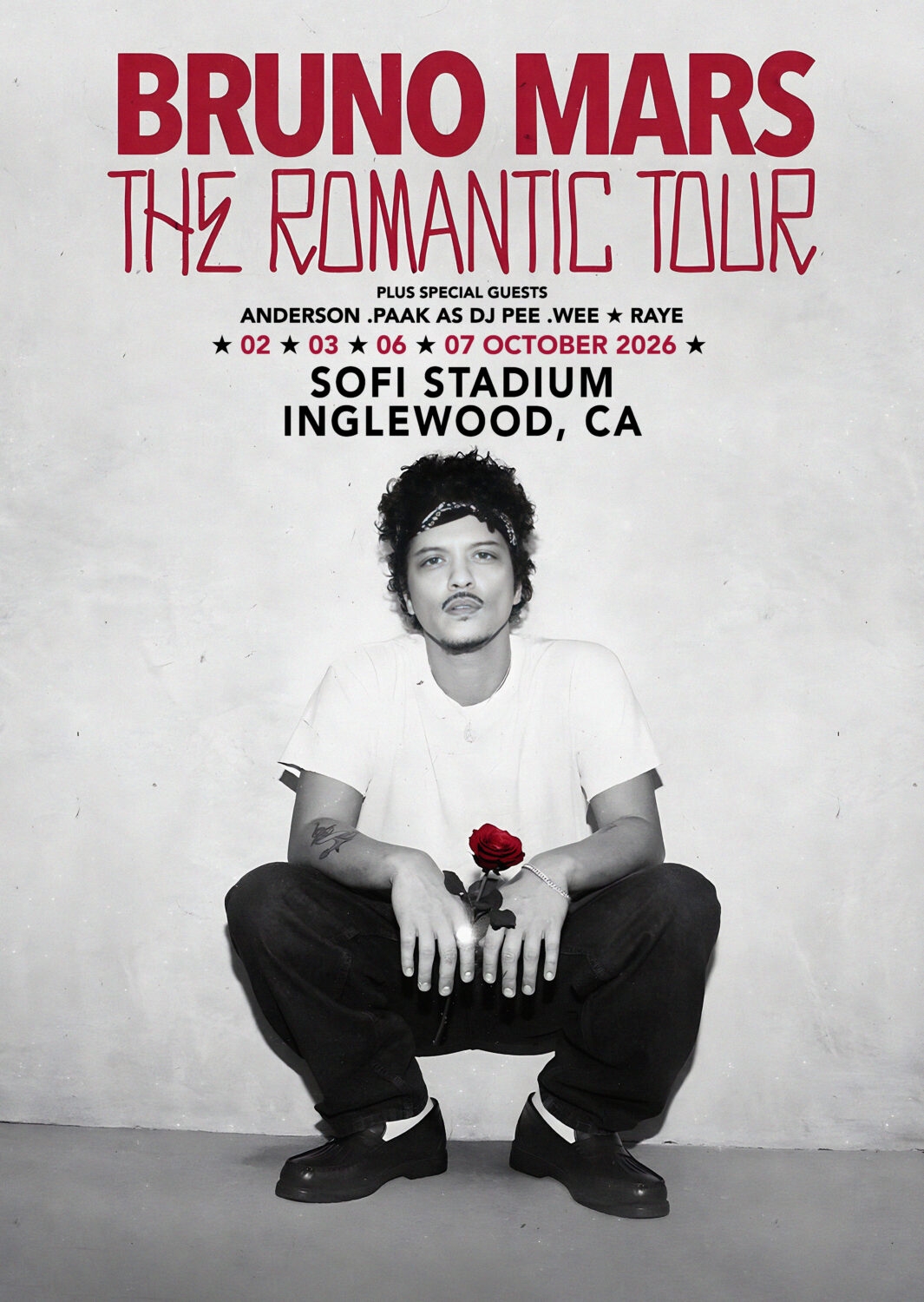 ブルーノ・マーズ the romantic ツアーポスター BRUNO MARS The Romantic 2026 Tour INGLEWOOD Poster