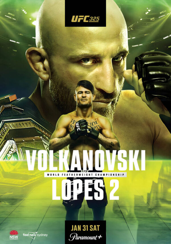 UFC 325 Alexander Volkanovski vs. Diego Lopes 2 2026 Fight MMA Sydney Poster Print
