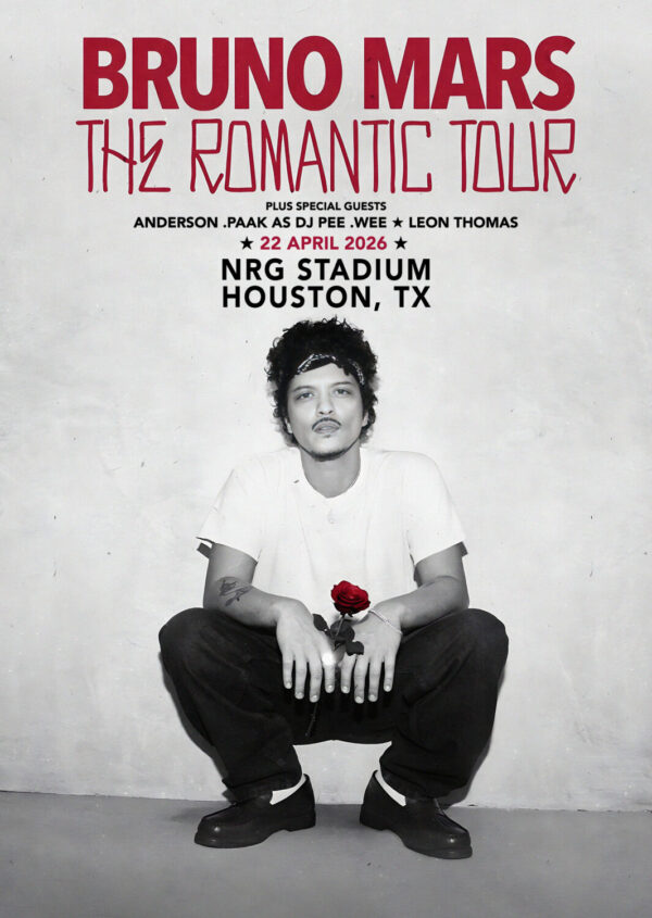 BRUNO MARS The Romantic 2026 Tour HOUSTON NRG Stadium Poster