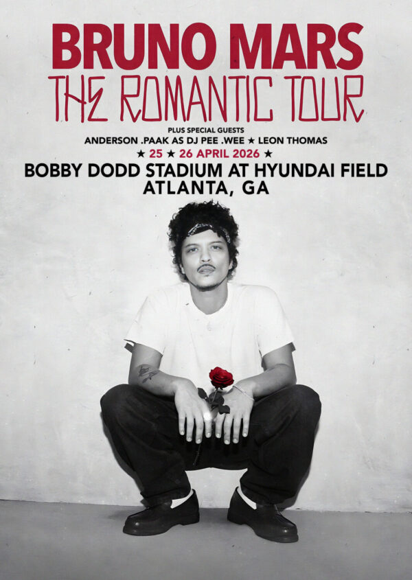 BRUNO MARS The Romantic 2026 Tour ATLANTA Bobby Dodd Stadium at Hyundai Field Poster