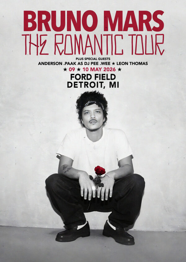 BRUNO MARS The Romantic 2026 Tour DETROIT Ford Field Poster