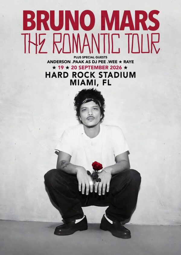 BRUNO MARS The Romantic 2026 Tour MIAMI Hard Rock Stadium Poster
