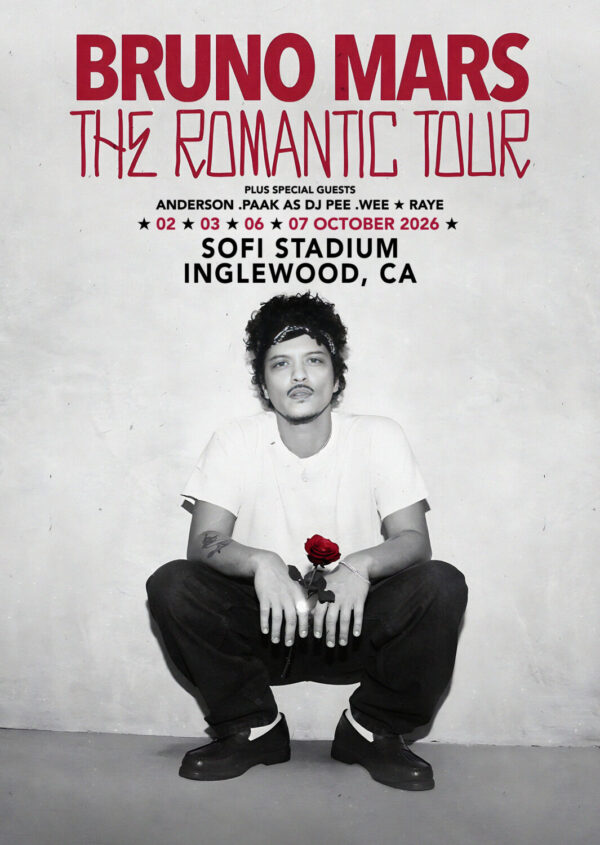 BRUNO MARS The Romantic 2026 Tour INGLEWOOD SoFi Stadium Poster