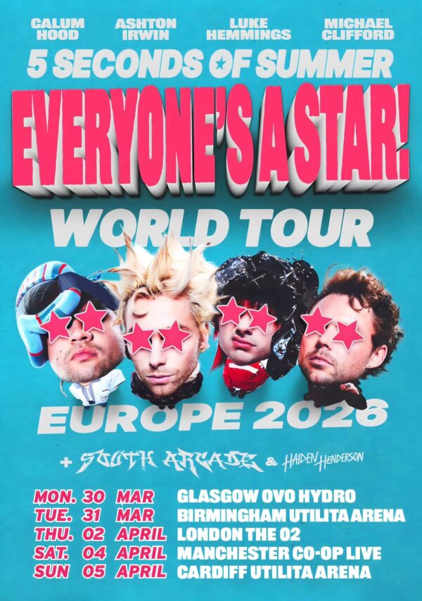 5 SECONDS OF SUMMER (5SOS) Everyone's A Star 2026 UK Arena Tour Poster