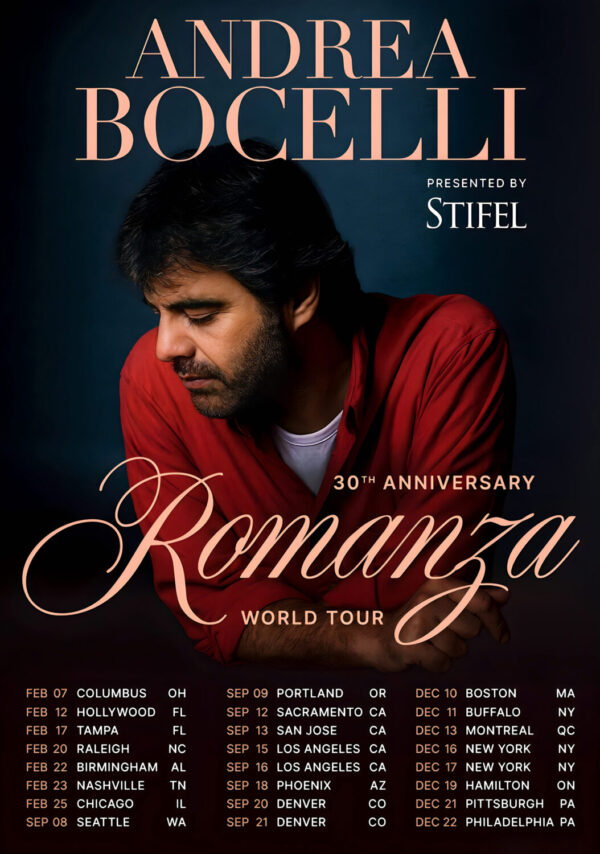 ANDREA BOCELLI Romanza 2026 North America Tour Poster
