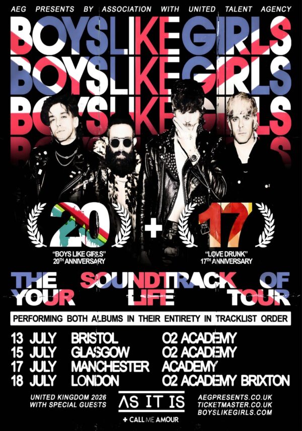 BOYS LIKE GIRLS The Soundtrack Of Your Life 2026 UK Tour Poster